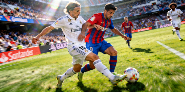西班牙国家德比皇家马德里与巴塞罗那球员争抢瞬间